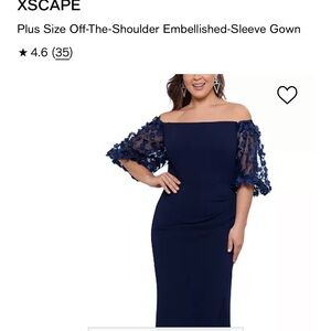 Plus size, embellished sleeve beautiful mother of the bride gown in navy blue.
